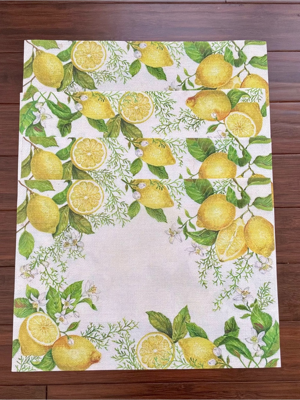 Benson Mills Sweet Citrus 4 Placemats Set: Lemons & Blossoms, Textured, Washable